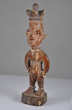 African Tribal Art Nigerian Yoruba Ibeji Twin Male Figure with Chained Beads