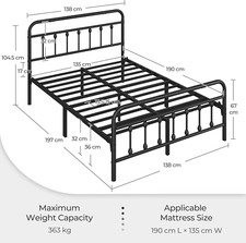 Double Bed Frame Vintage Iron Platform Bed with High Headboard and Footboar
