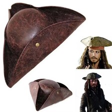 Captain Pirate Hat Jack Sparrow Tricorn Vintage Faux Leather Cosplay Men Women