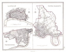 OLD ANTIQUE MAP LONDON PLANS TOWER HAMLETS WESTMINSTER c1830's CREIGHTON/ WALKER