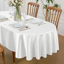 White Satin Oval Tablecloth 60