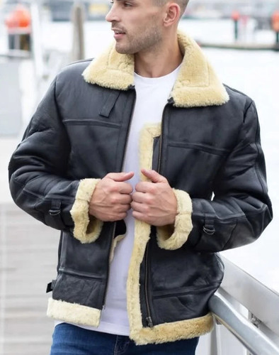 Mens black leather shearling - mens,