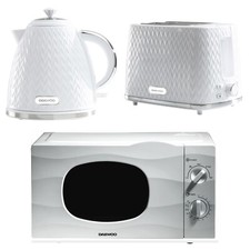 Daewoo Argyle White Microwave Kettle and Toaster Set 700W 20L, 2 Slice, Jug 3kW