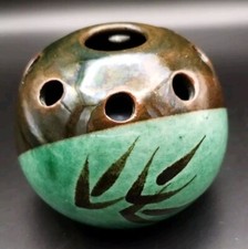 Vintage Sheldon Pottery Pot Pourri bowl Vase Green Brown Studio Pottery 