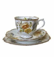 Vintage Royal Albert Bone China Cup & Saucer Trio Set Yellow & Blue Poppies 7729