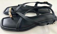 PRIMARK BLACK GOLD TOE LOOP CROSS FRONT  SANDALS SIZE 7 WILL FIT 8 40 41 42  NEW