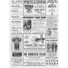 Victorian Adverts: Bike Pedals, Hitching's Prams - Antique Print 1899