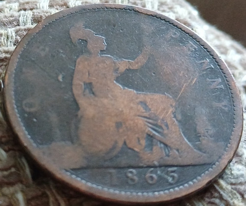1865 victorian one - penny, coin