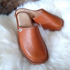 Men’s Luxury Handmade 100% Genuine Real Leather Mule Slippers Leather insoles 