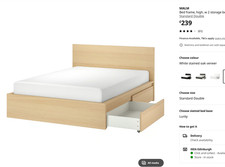 Ikea MALM Double Bed Frame with Drawers + Latex Double Mattress