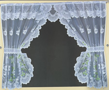 Lea Kitchen CURTAIN WHITE & GREEN FRILLED WINDOW SET WITH ATTACHED VALANCE