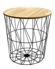 ROUND METAL WIRE WOOD TOP COFFEE SIDE TABLE STORAGE BASKET WHITE BLACK GOLDEN