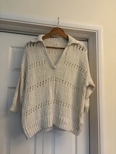 H&M cream white cotton blend crochet style oversized jumper cropped sleeve small