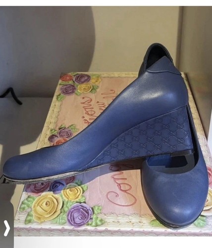 Gucci blue leather logo wedge - leather,