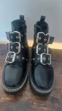 Black Alternative  Flux Leather Chain Boots Rock/ Goth/Punk Ladys Size 4 New