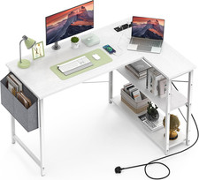 Yornoli L-Shaped Desk with Power Outlet & Storage for Small Spaces, White