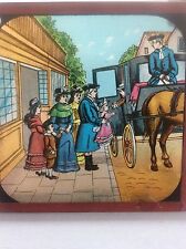 Antique Victorian Magic Lantern Glass Slide Horse drawn Carriage  & Children 