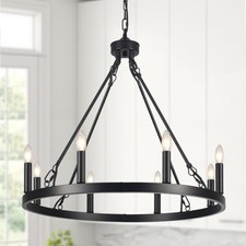 ASHUAQI Wagon Wheel Chandelier, 8-Light Black Chandelier Ceiling Lights Living R