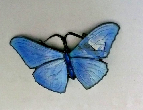 Antique blue enamel butterfly - antique,