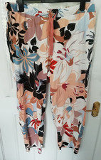 Next XL Peach Blue Leaf PJ Bottoms Lounge Joggers Trousers Pockets Drawstring