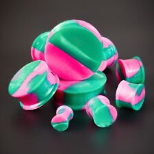 Solid Marble Pink & Green Silicone Earring Plugs / Gauges