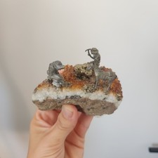 Rare citrine geode Orange amethyst crystal rock with silver miner figures