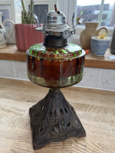 Victorian oil lamp green glass - lamp,