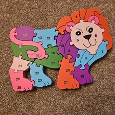 Wooden Puzzle Jigsaw for Kids Lion  with Alphabet and Numbers Multicoloured 