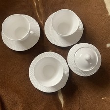 X3 Spode China cups & saucers Sugar Bowl Mansard White Collection No Backstamp