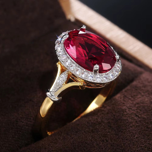 Oval ring rose red - ring, women