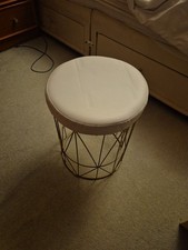 Metal Dressing Table Stool With White Faucx Lether Seat