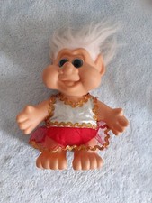 VTG 1991 ITB Ballerina Troll Doll White & Pink Hair Blue Eyes Swivel Head 7"
