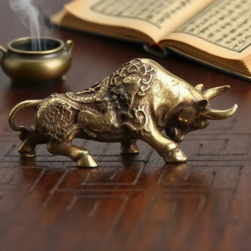 Brass bull figurine lucky - figurine,