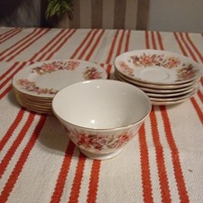 Vintage Colclough Wayside Floral Honeysuckle Side Plates x 6, Saucers x 6 &Bowl