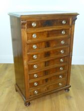 Antique walnut wellington narrow office filing cabinet chest of drawers
