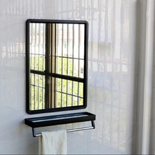 Modern Bathroom Mirror With Storage Shelf Rectangular Black Frame Wall Mirrors