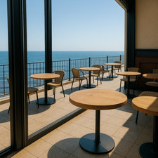 Round Solid Wood Dining Tables With Pole Leg For Cafes and Restaurants (Bulk Ord