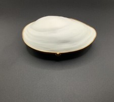 French Vintage Limoges Hand Painted Mussel Shell Porcelain Trinket Box