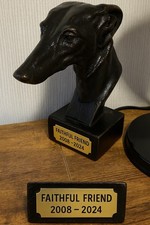 Cast Iron Greyhound/Lurcher Bust / Personalised Brass Plaque Dog Memorial Gift