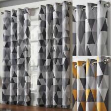 MALMO Geometric Woven Lined Blockout Ready Made Eyelet RingTop Curtains 2 Colour