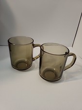 2 x Arc France Smoked Glass Mugs – 1970s Retro Arcoroc Vintage – 240ml