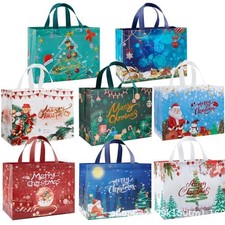 1/8PCS Christmas Gift Bags Large with Handles Christmas Tote Bags Bulk Reusable