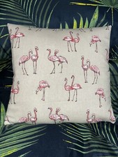 Brand New 16” Linen style fabric Pink Flamingos Cushion Cover Christmas gift 