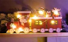Wooden Christmas Train LED Light Up Santa Decoration Xmas Home Decor Ornament