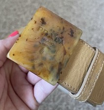 PRADA ladies beige camel leather amber resin shell buckle belt size 30/75 