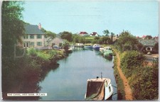 Vintage Postcard Canal Scene Hest Bank England Boats