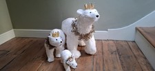 POLAR BEARS SET OF 3 with Golden  Crowns CHRISTMAS standing  ORNAMENTS NEW