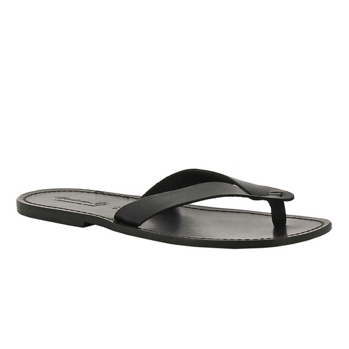 Handmade black leather thong