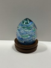 Uredale Glass Spiral Paperweight Egg Shaped With Yew Stand