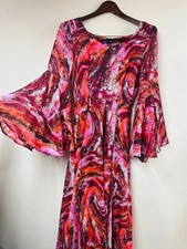 Vintage 60s 70s Psychedelic Flared Sleeve Maxi Party Cocktail Dress 8 10